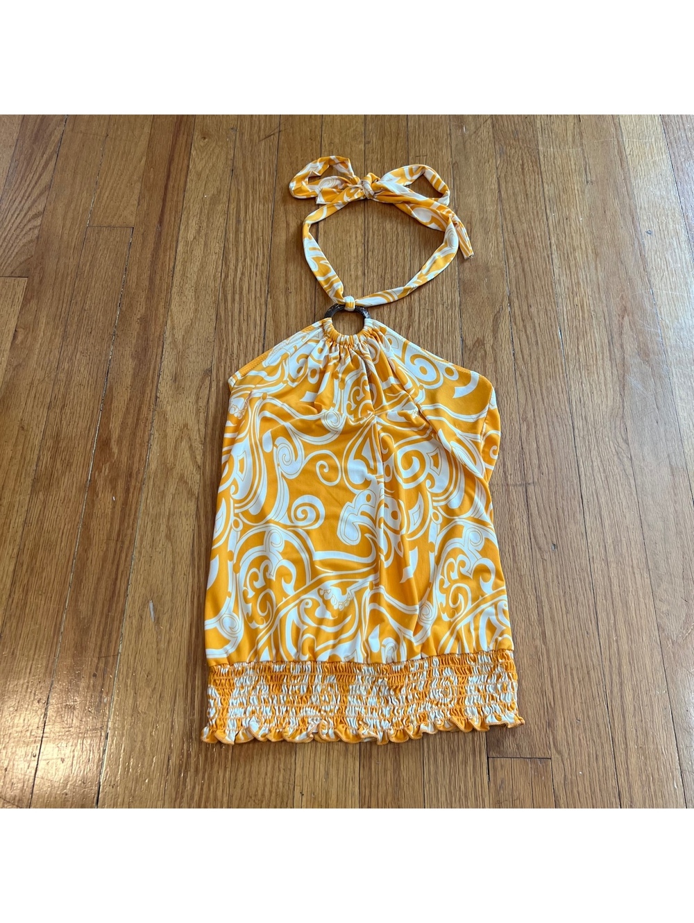 Vintage y2k orange floral hippie halter going out top